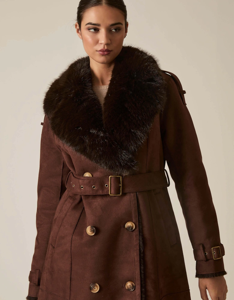 Faux Fur Suede Brown Coat