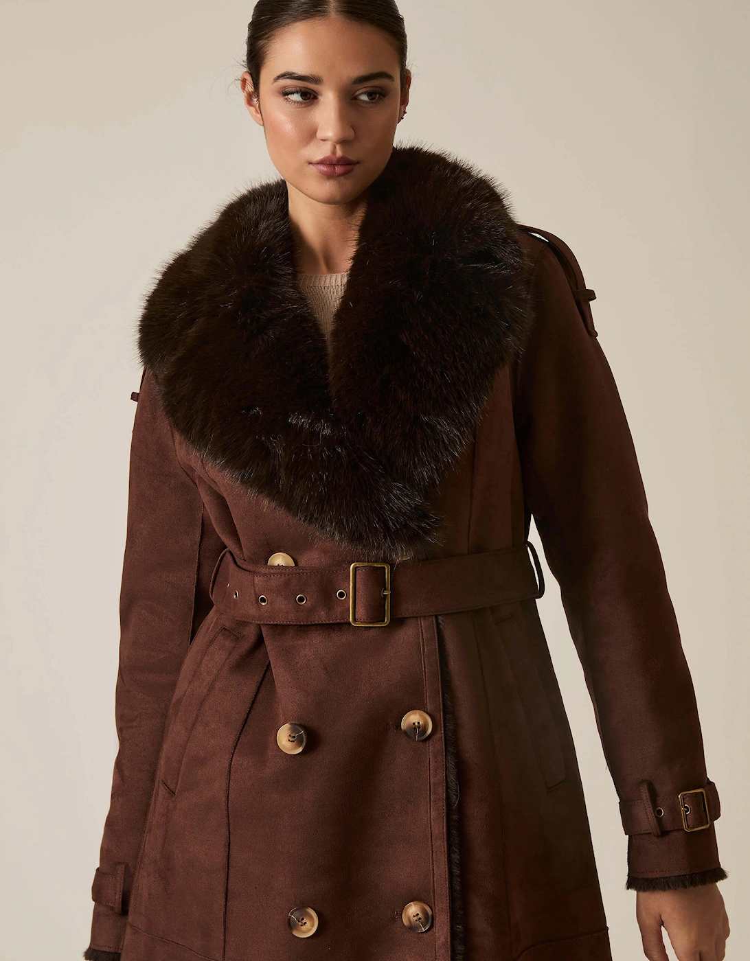 Faux Fur Suede Brown Coat
