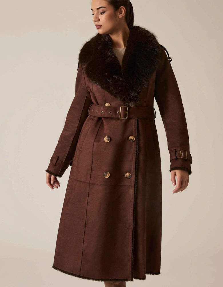 Faux Fur Suede Brown Coat