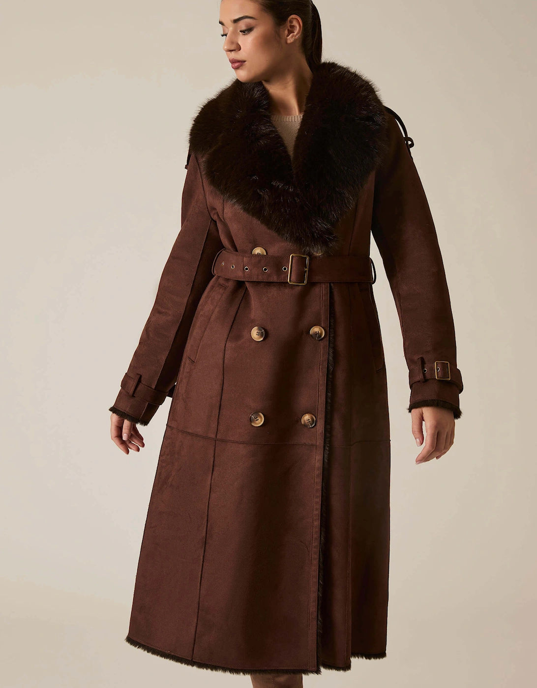 Faux Fur Suede Brown Coat, 8 of 7