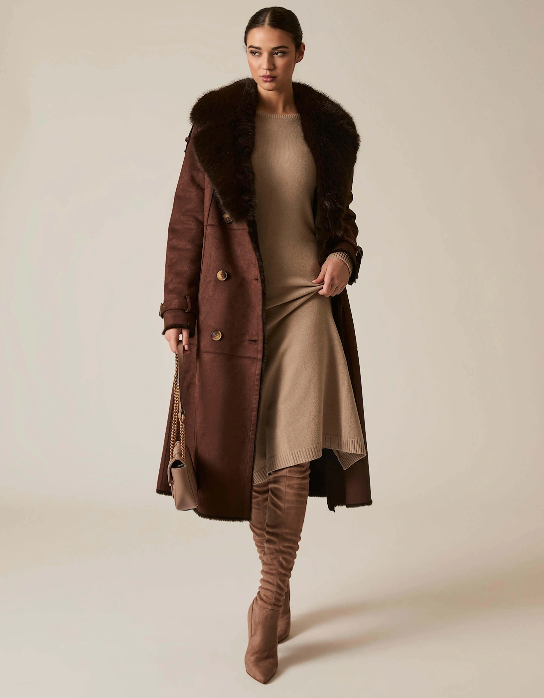 Faux Fur Suede Brown Coat