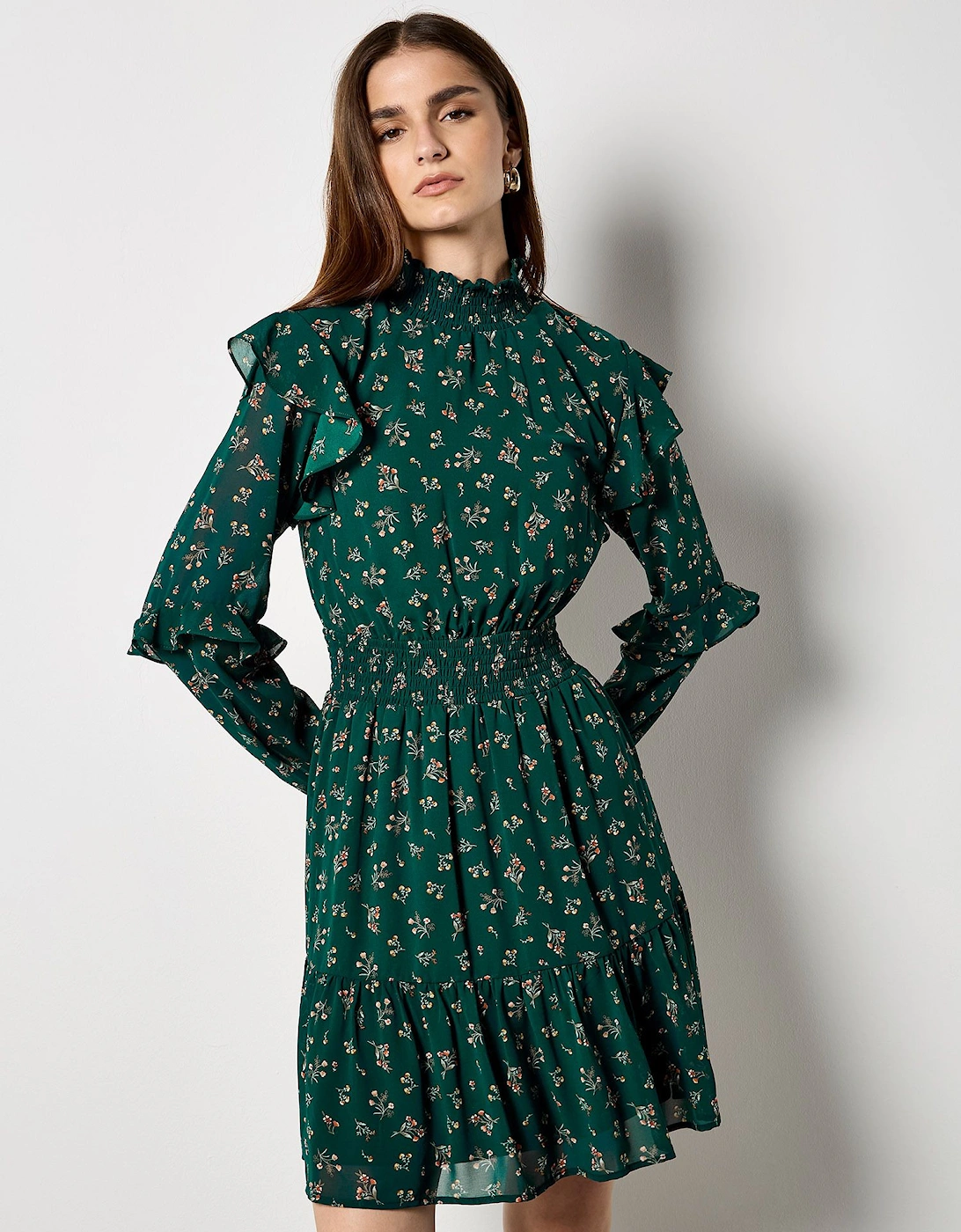 Ditsy Floral Chiffon Tiered Mini Dress, 2 of 1