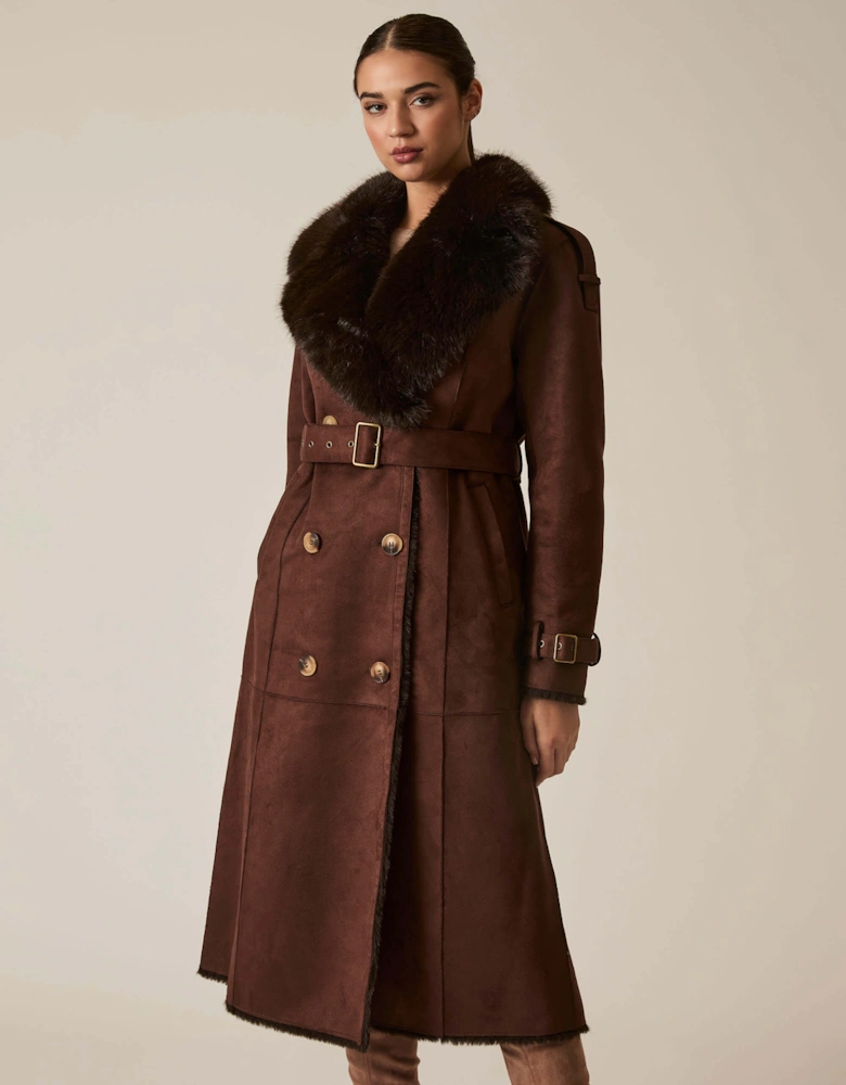Faux Fur Suede Brown Coat