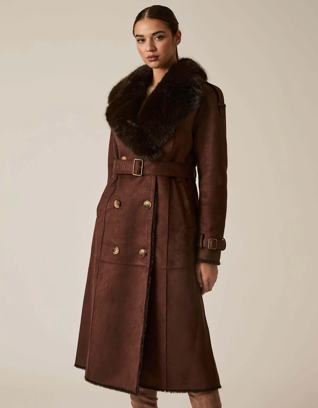Faux Fur Suede Brown Coat