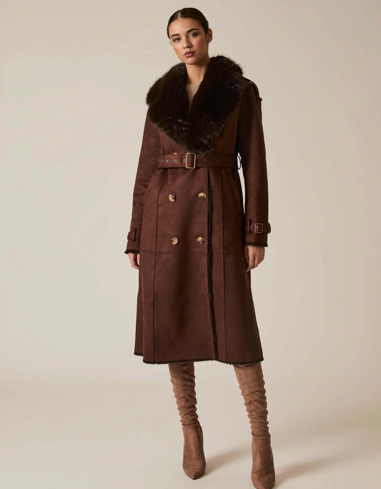 Faux Fur Suede Brown Coat