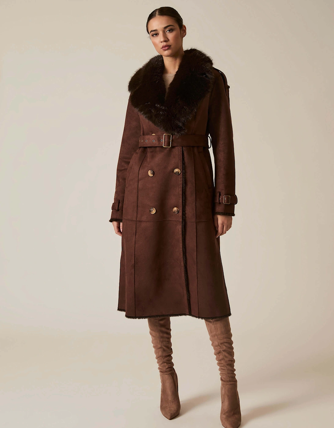 Faux Fur Suede Brown Coat