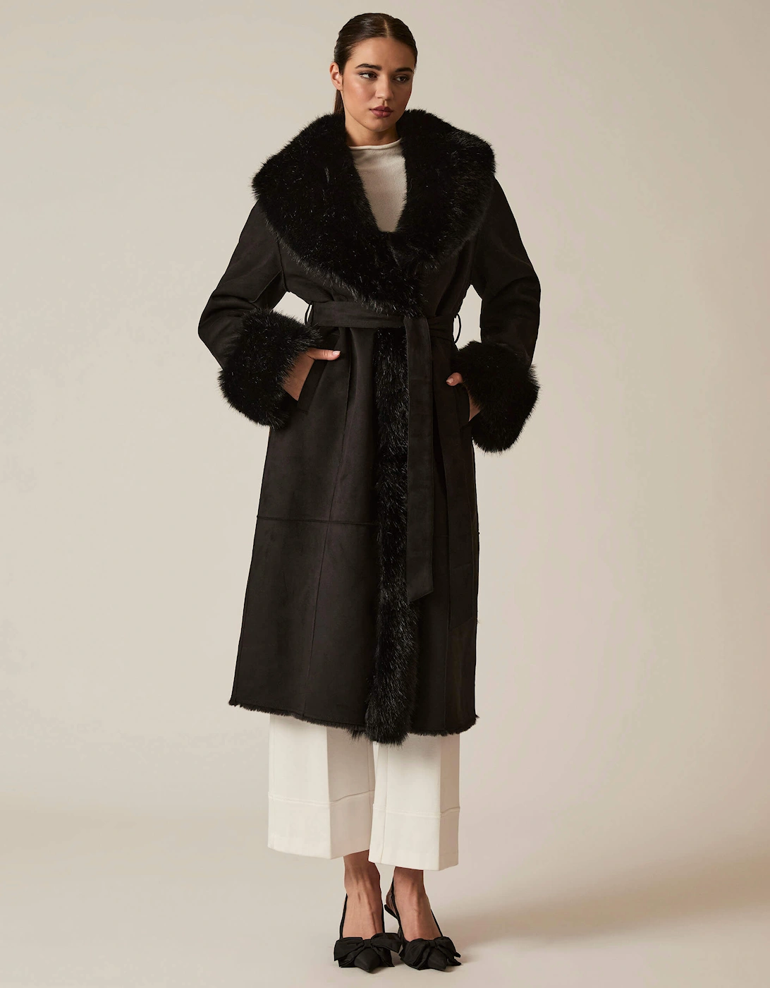 Black Faux Fur Trim Coat, 7 of 6