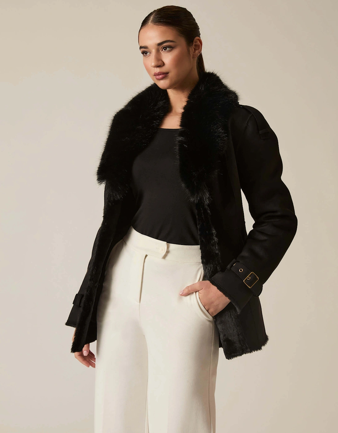 Short Faux Fur Black Coat