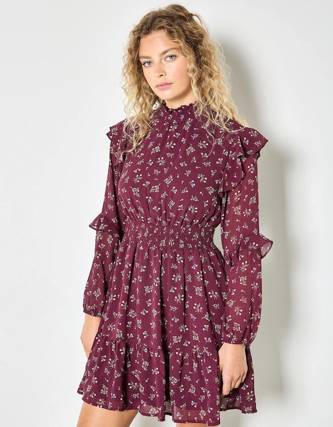 Ditsy Floral Chiffon Tiered Mini Dress, 2 of 1