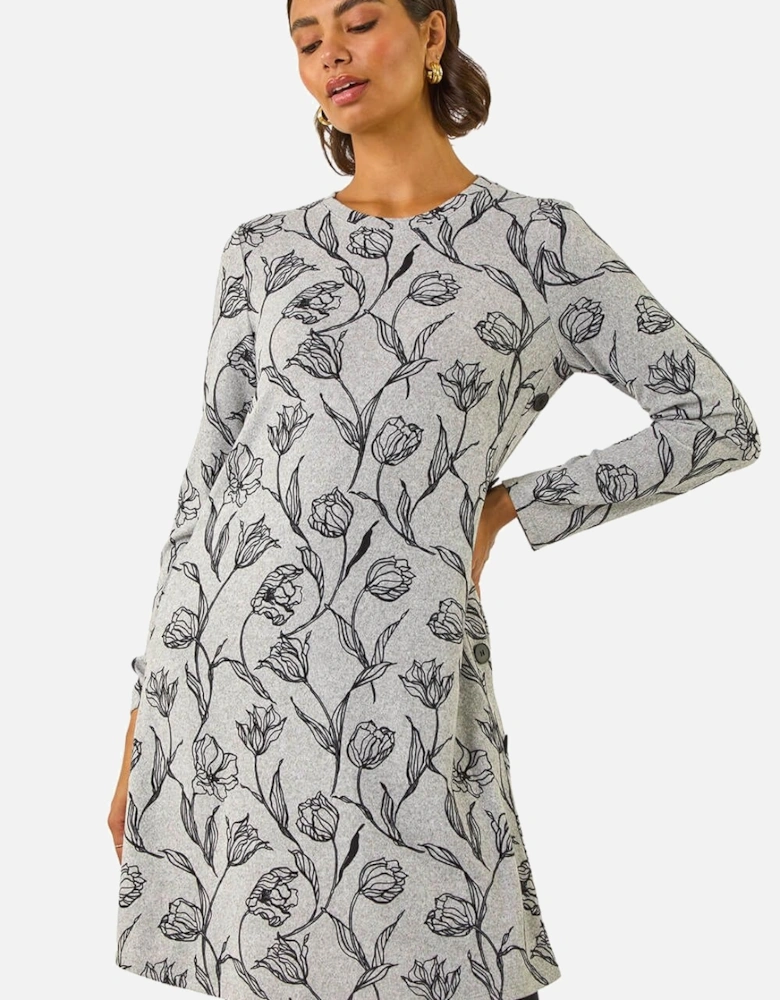 Floral Print Side Button Stretch Dress