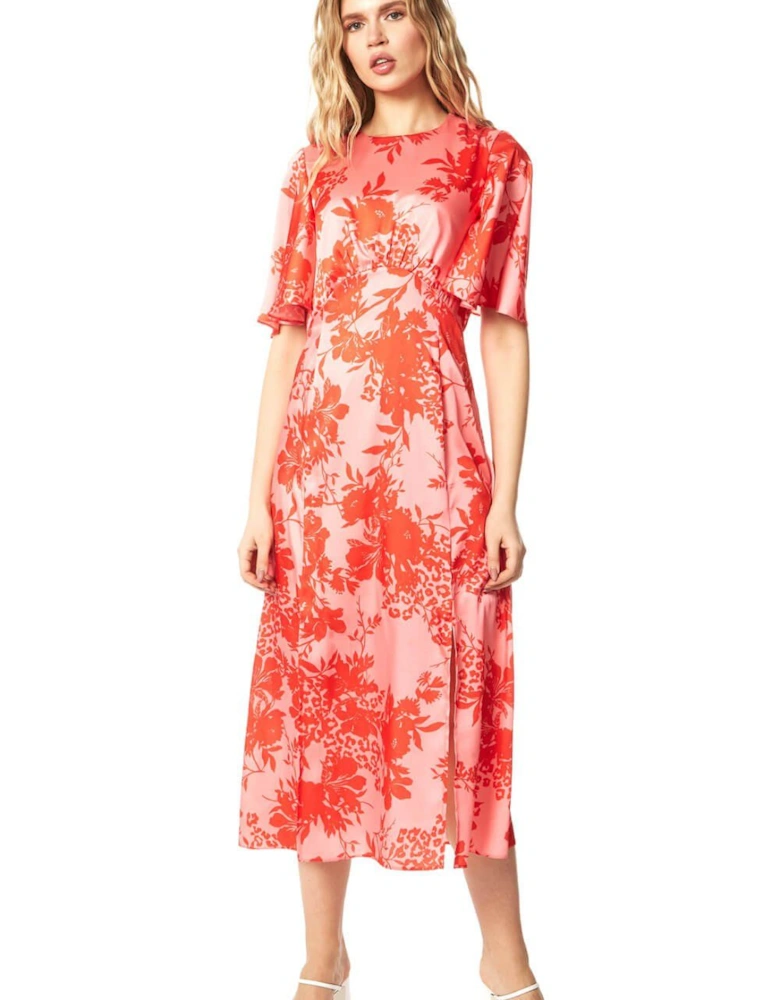 Floral Print Oriental Midi Dress