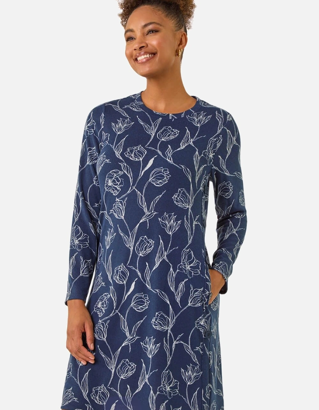 Floral Print Side Button Stretch Dress, 2 of 1