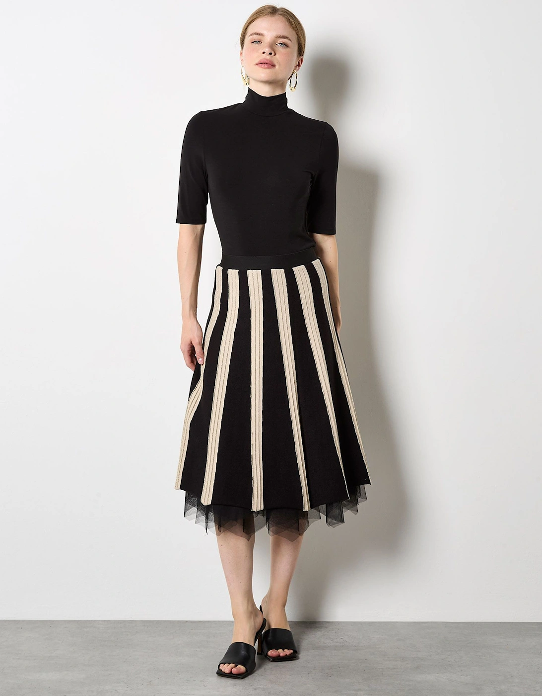 Reversible Tulle Stripe Knit Midi Skirt, 2 of 1