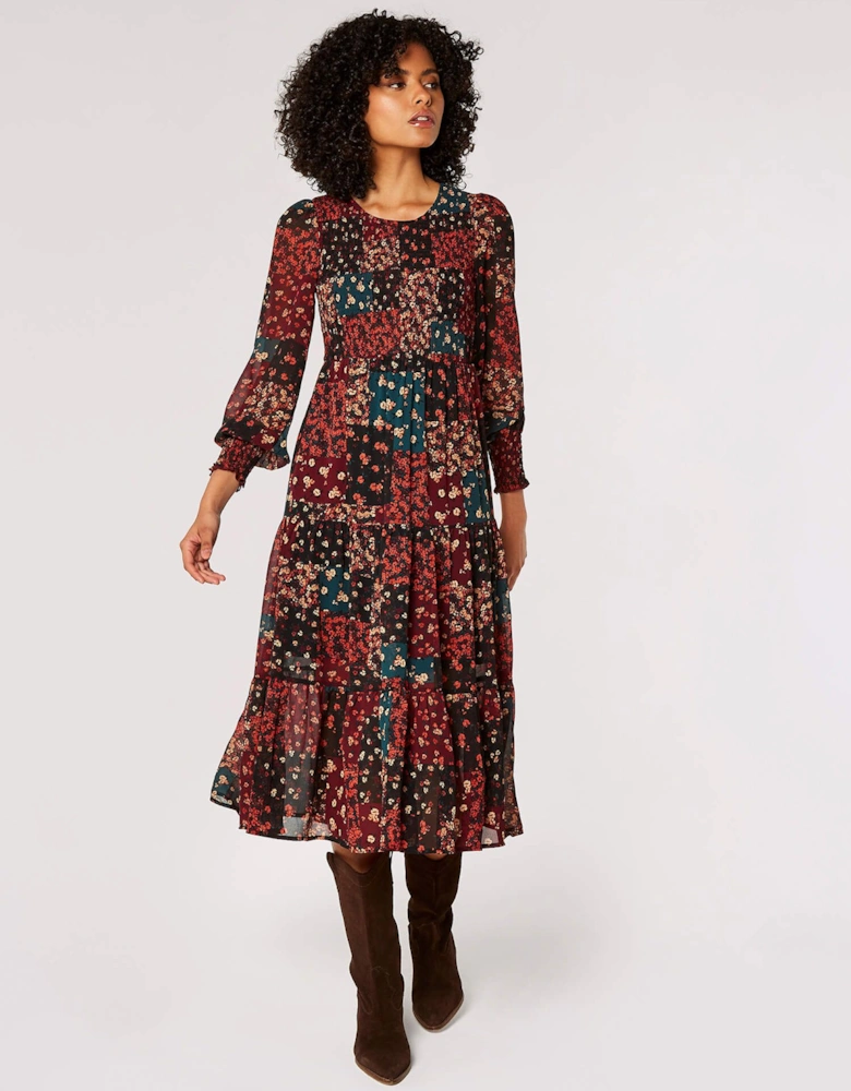 Patchwork Chiffon Midi Dress