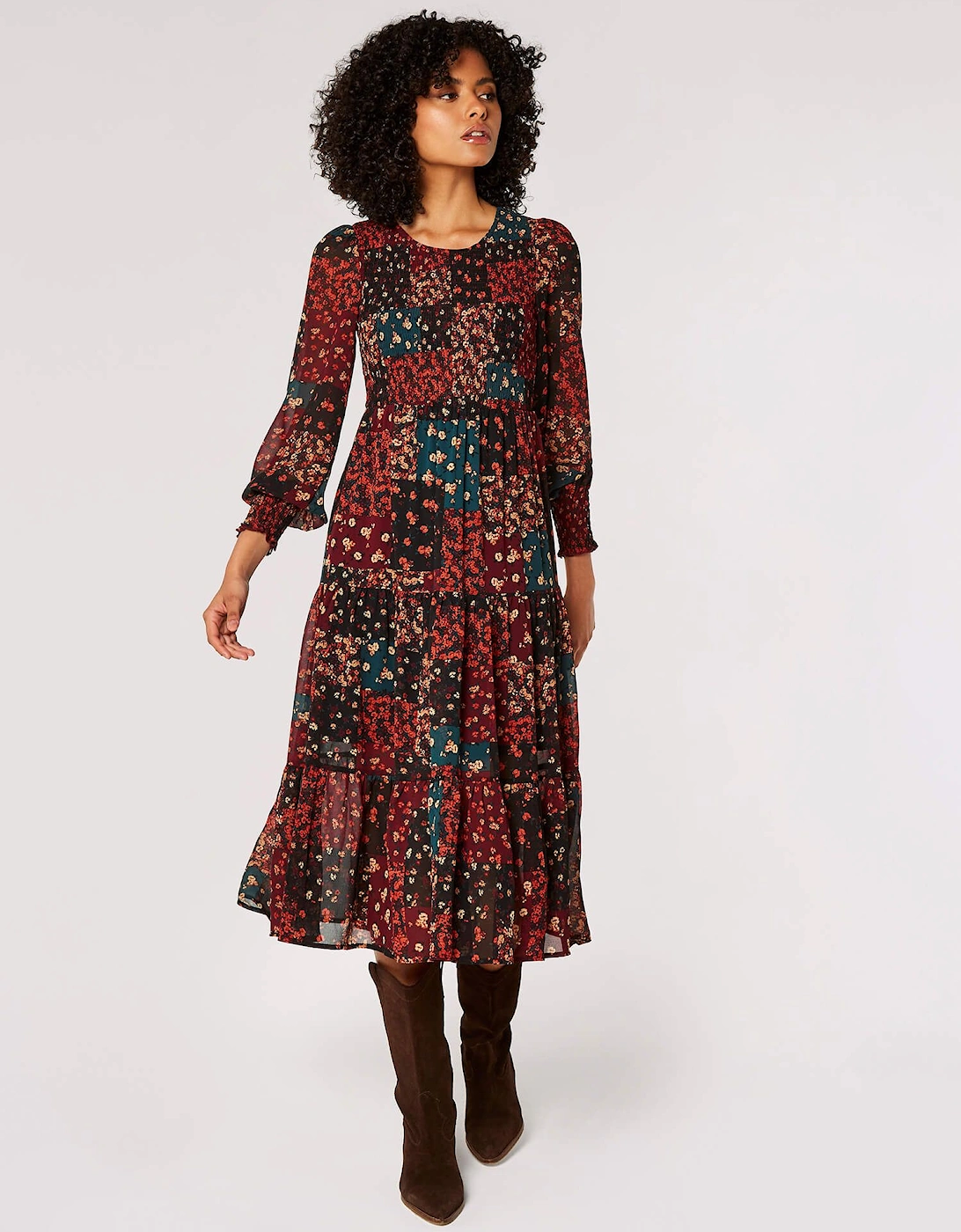 Patchwork Chiffon Midi Dress, 2 of 1