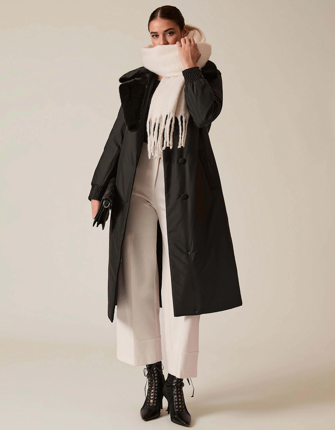 Black Padded Faux Fur Coat