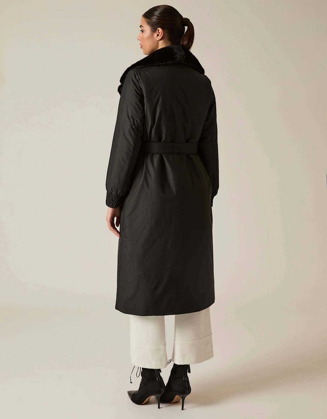 Black Padded Faux Fur Coat