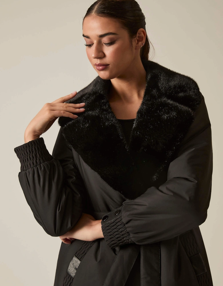 Black Padded Faux Fur Coat