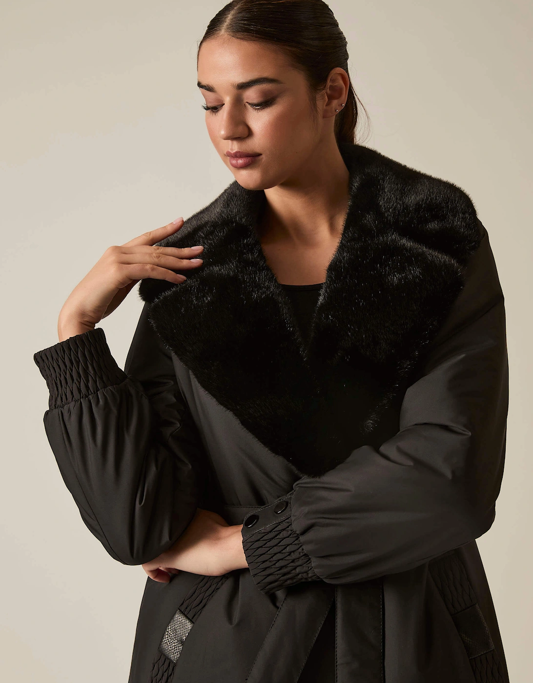Black Padded Faux Fur Coat