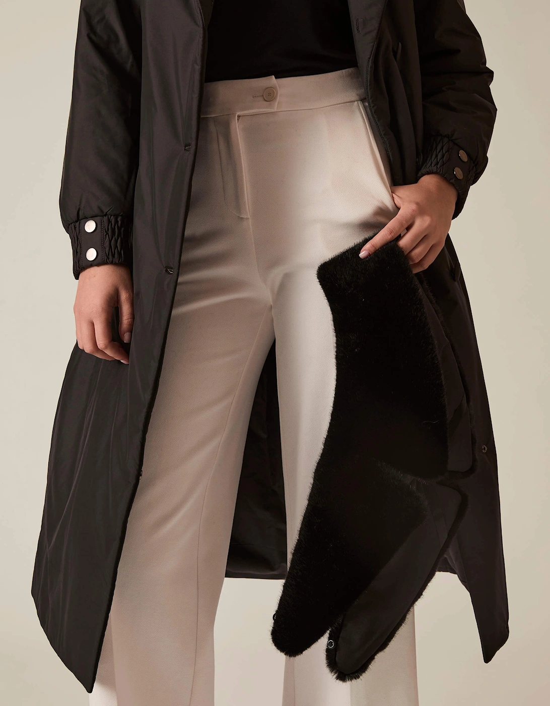 Black Padded Faux Fur Coat