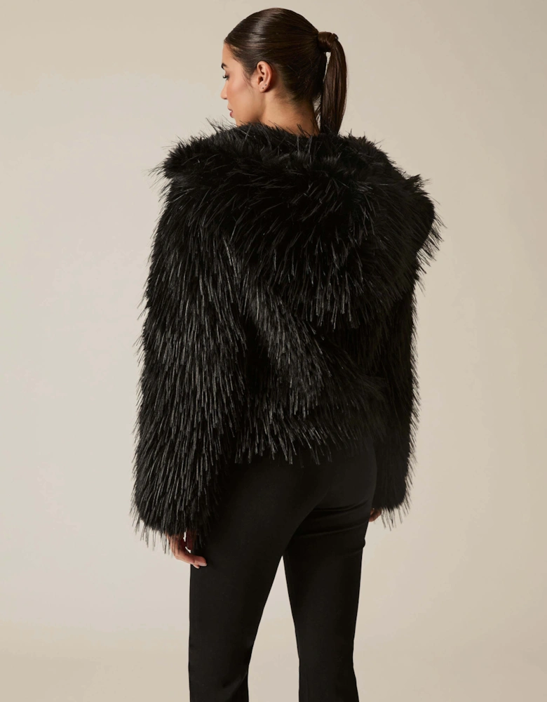 Black Shaggy Faux Fur Jacket