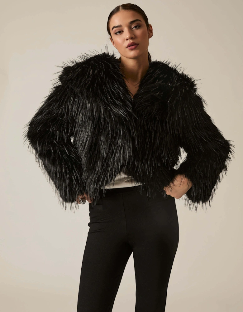 Black Shaggy Faux Fur Jacket