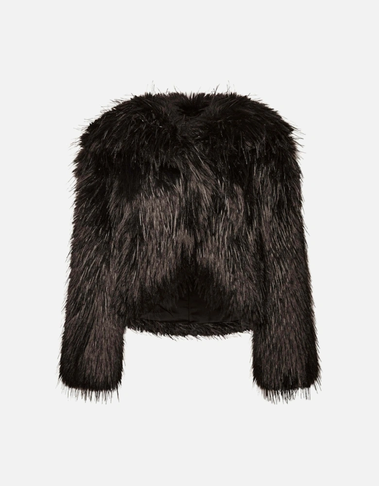 Black Shaggy Faux Fur Jacket