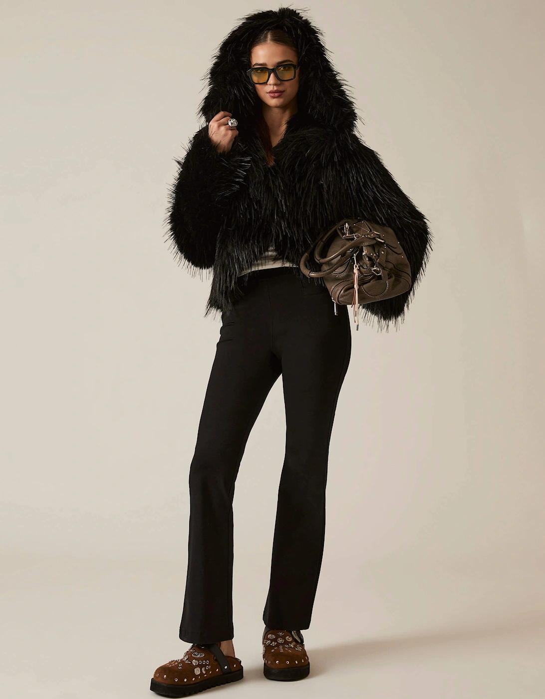 Black Shaggy Faux Fur Jacket