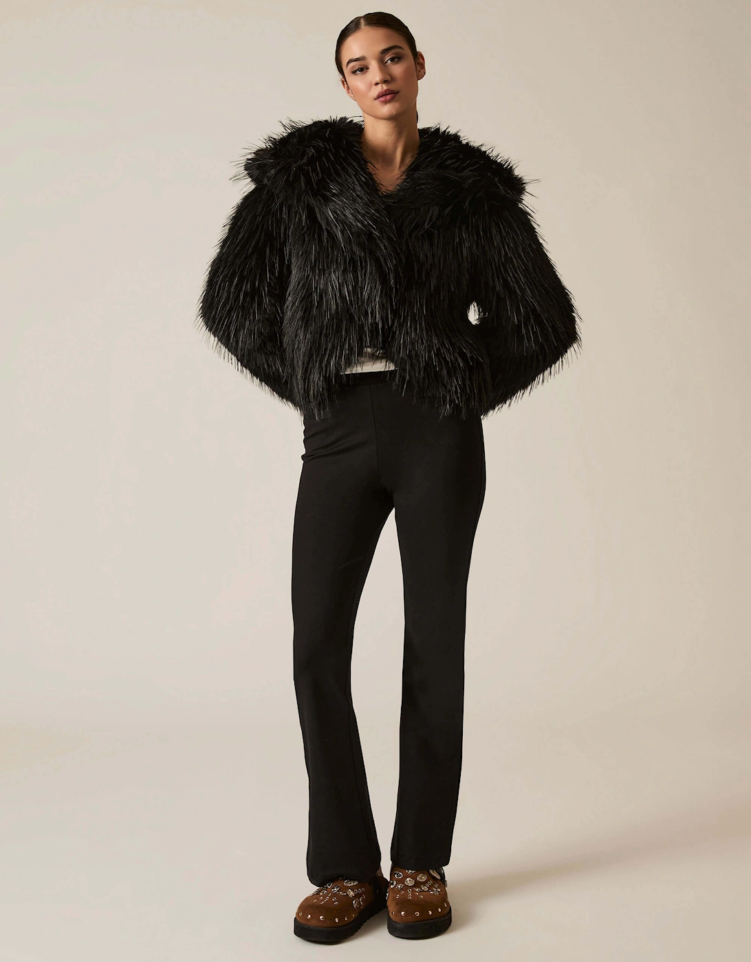Black Shaggy Faux Fur Jacket