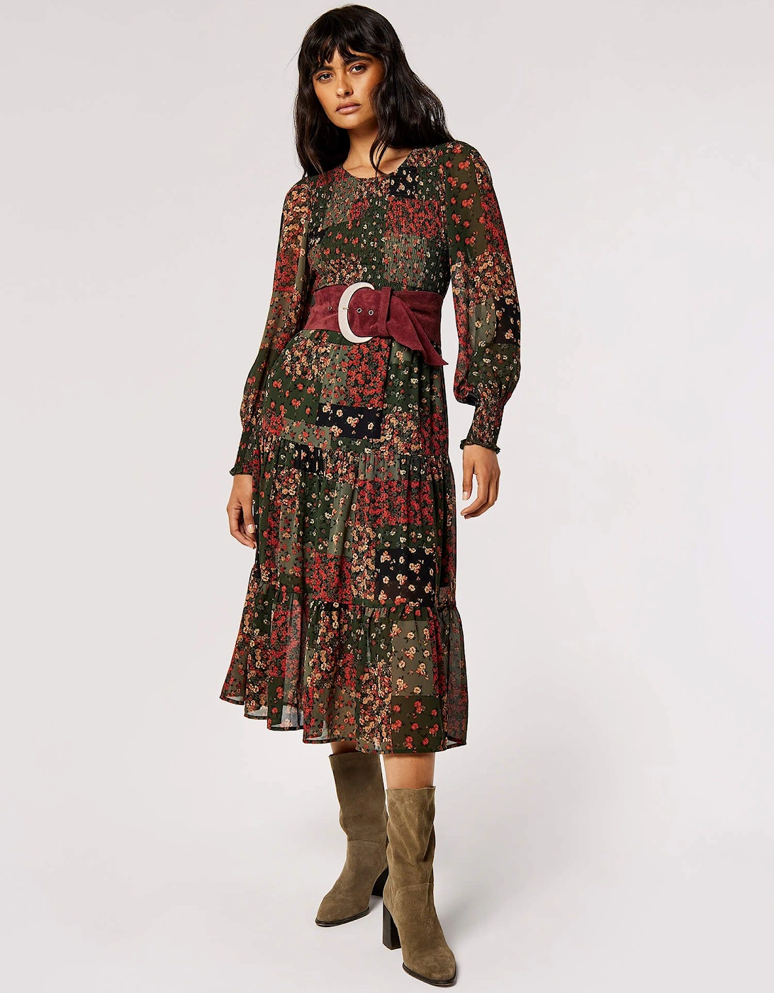 Patchwork Chiffon Midi Dress, 2 of 1