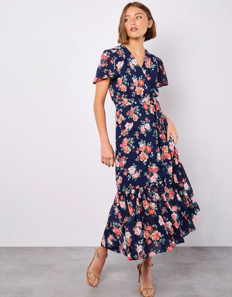Painterly Roses Wrap Maxi Dress