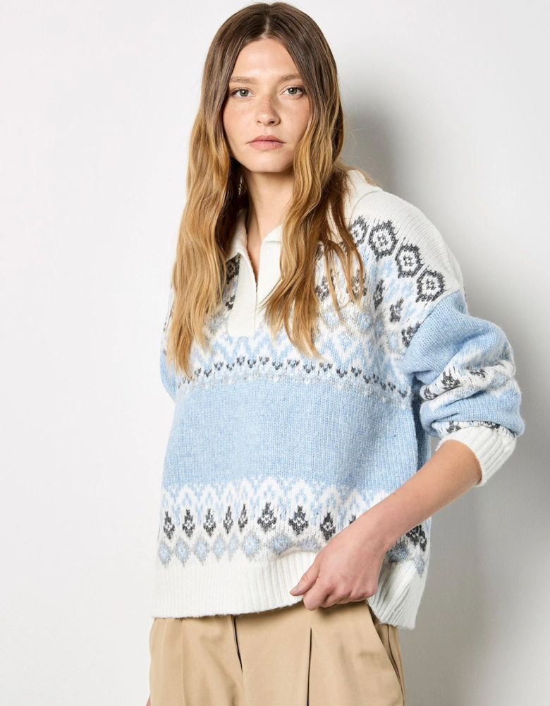Open Collar Fair Isle Jumper