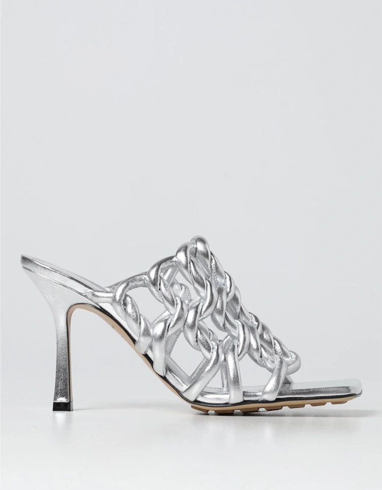 Intrecciato Knot Mules Silver Leather Heels
