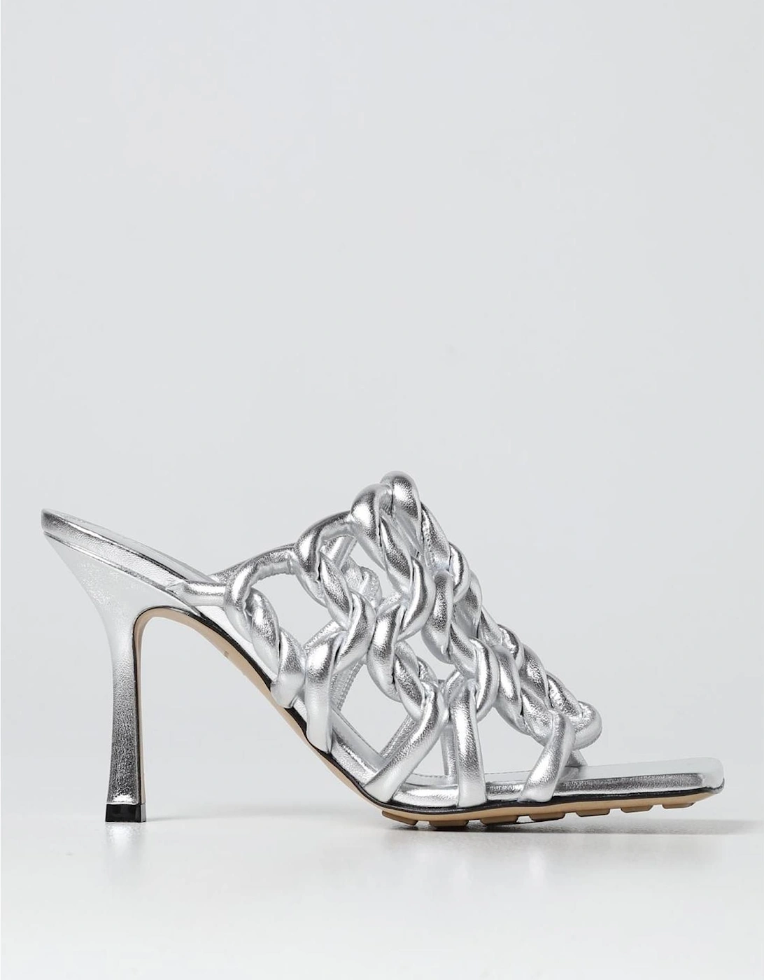 Intrecciato Knot Mules Silver Leather Heels, 2 of 1