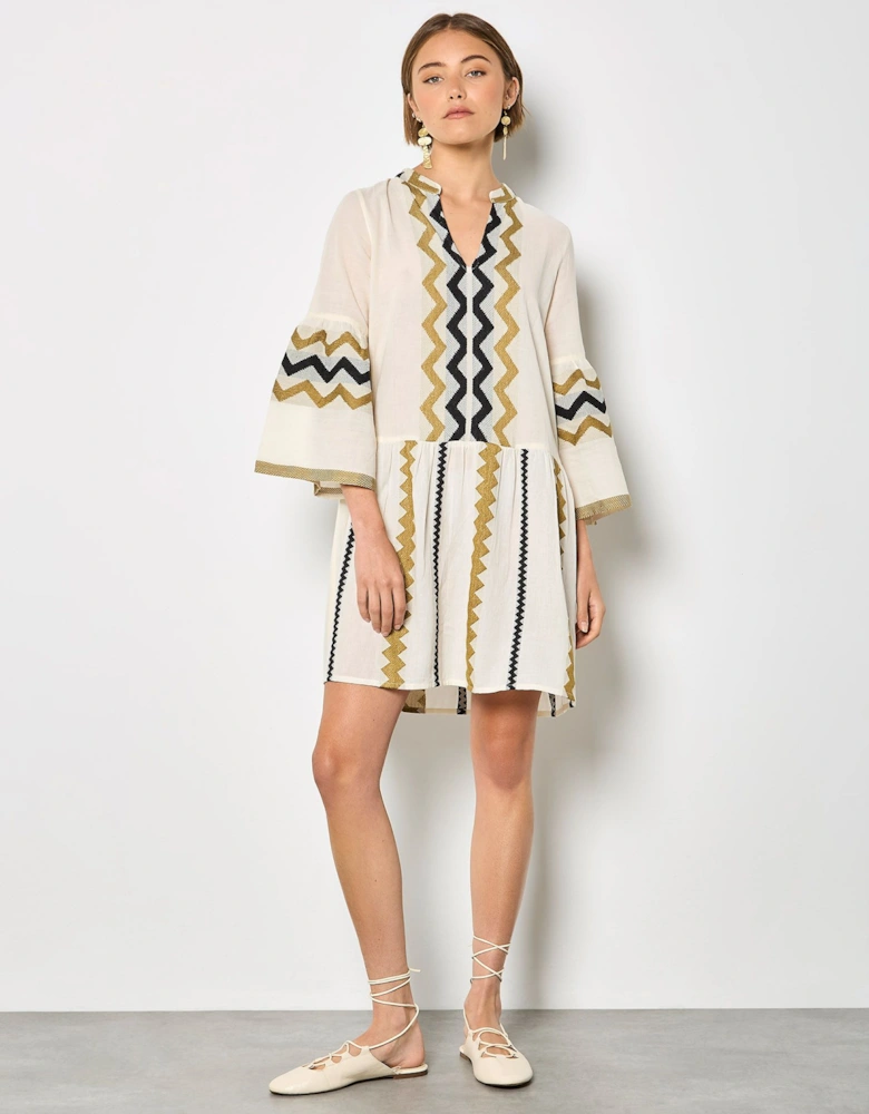 Embroidered Chevron Stripe Lightweight Mini Dress