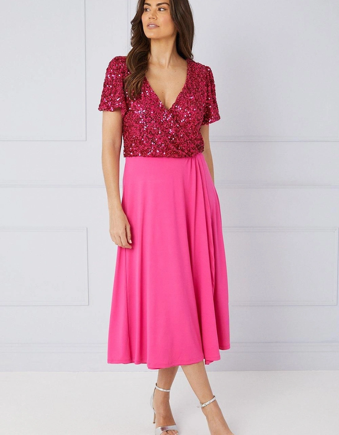 Sequin Wrap Detail Midi Dress, 2 of 1