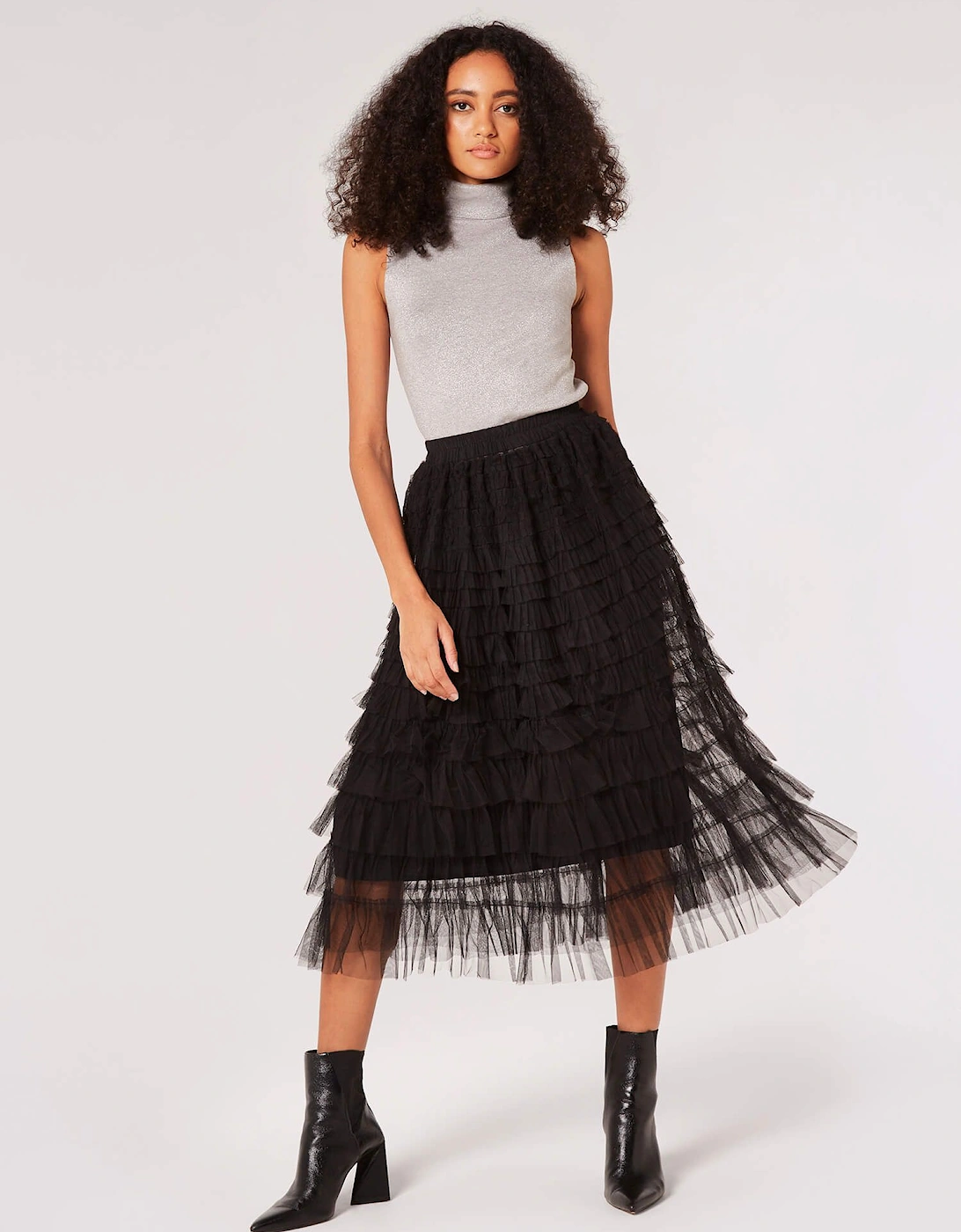 Tulle Tiered Ruffle Midi Skirt, 2 of 1