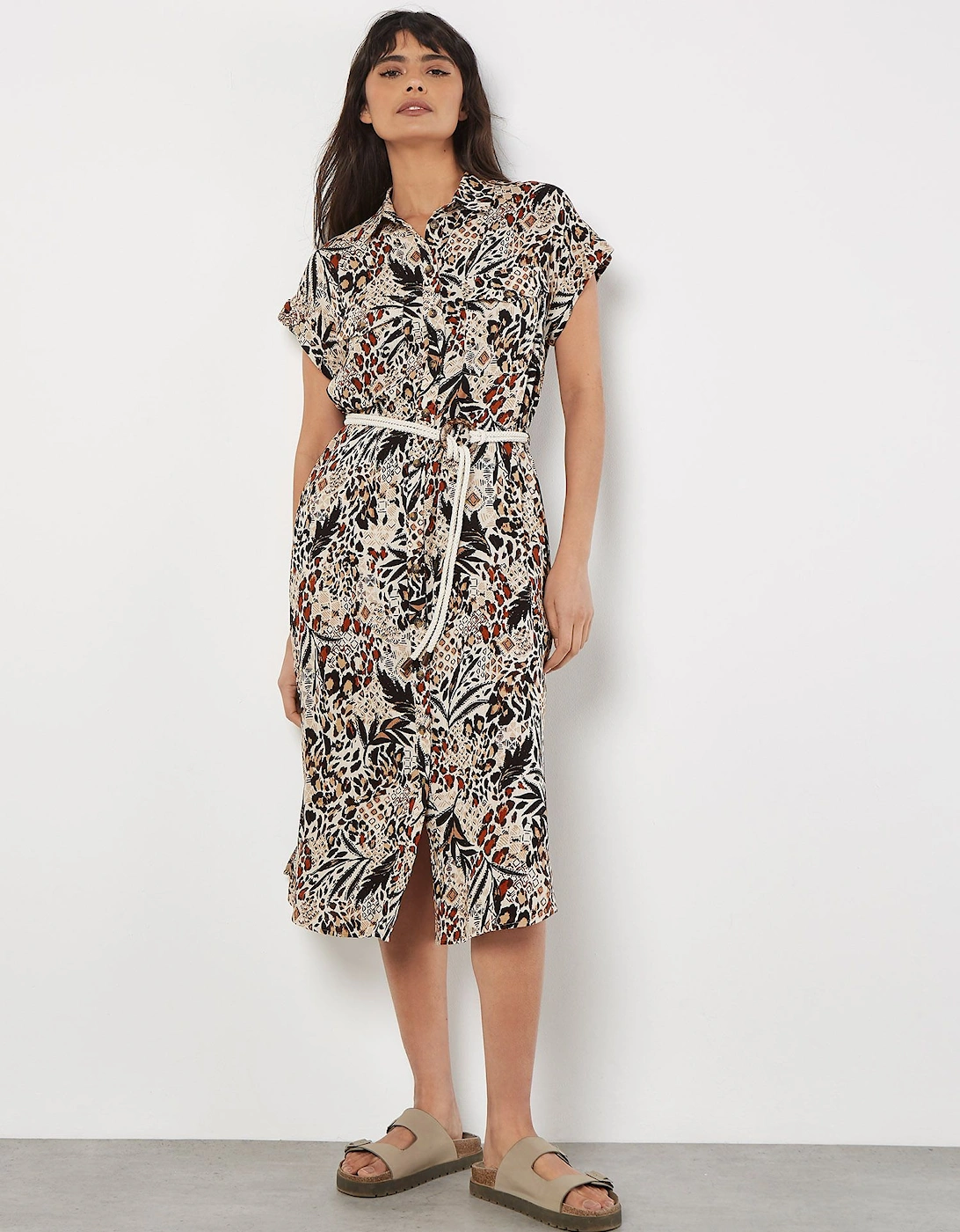 Mixed Animal Print Shirt Midi Dress, 2 of 1