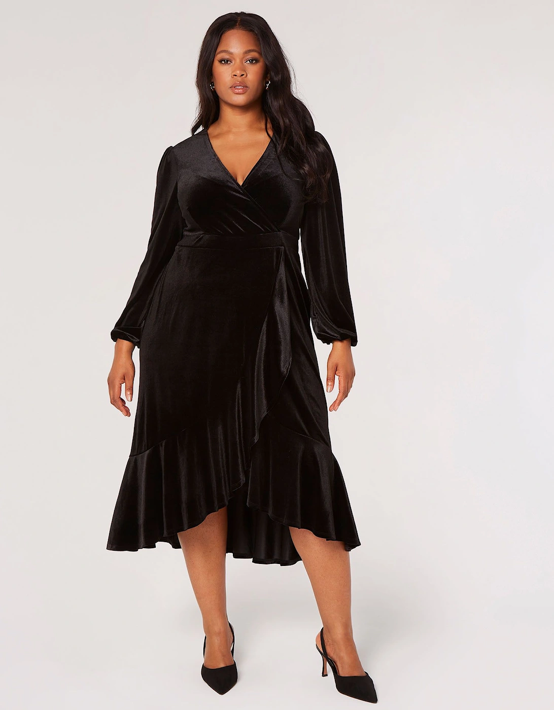 Curve Velvet Wrap Midi Dress, 2 of 1