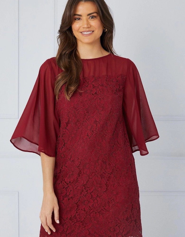 Lace Chiffon Sleeve Shift Dress