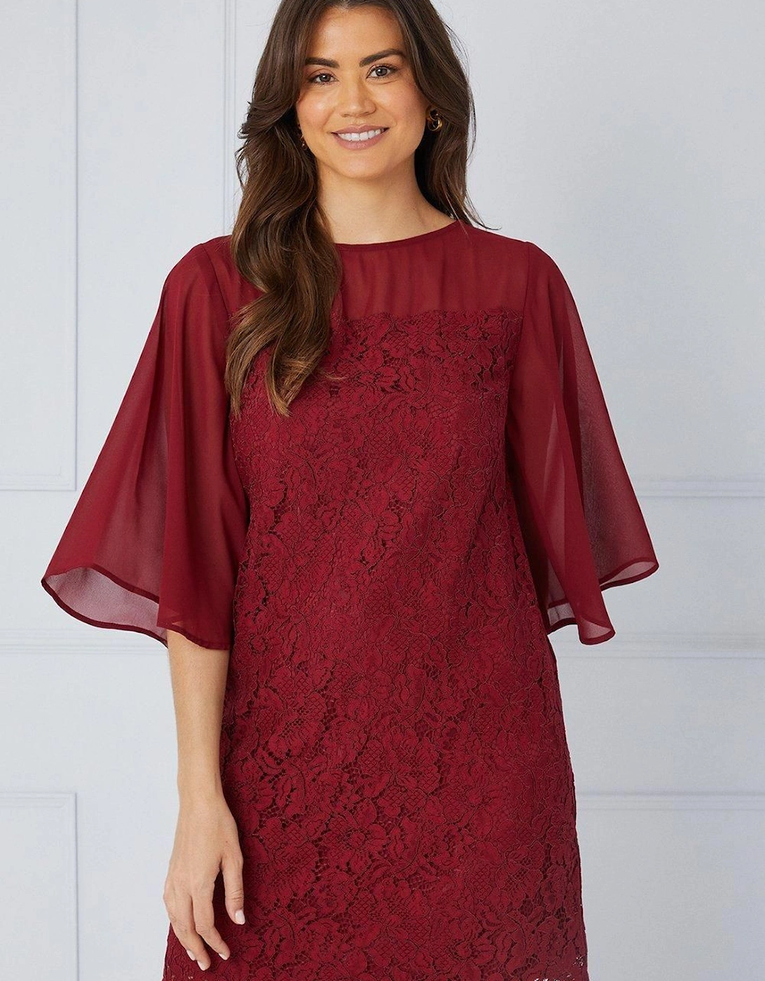 Lace Chiffon Sleeve Shift Dress, 2 of 1