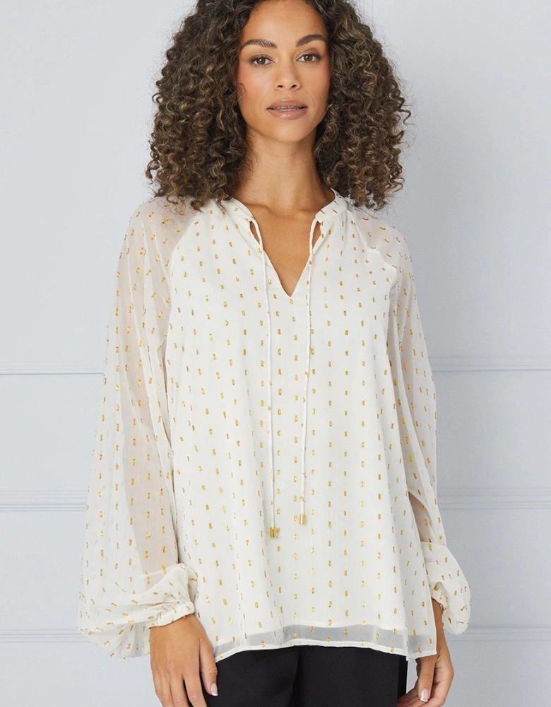 Tall Metallic Spot Tie Detail Blouse