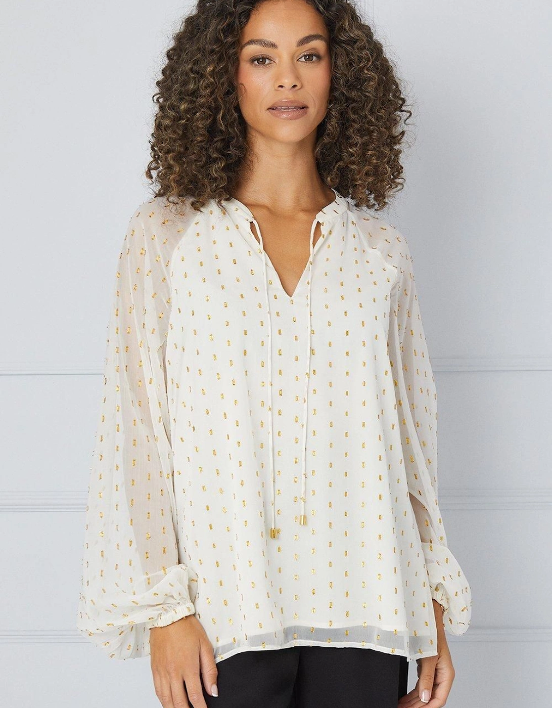 Tall Metallic Spot Tie Detail Blouse, 2 of 1