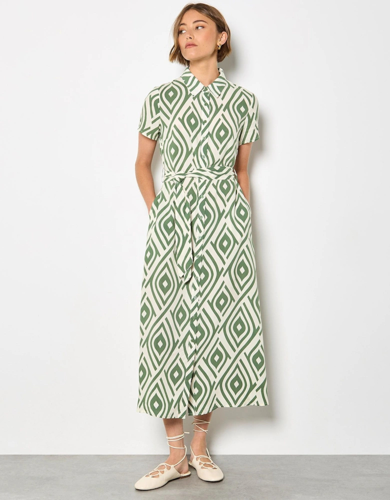 Geo Print Shirt Midi Dress