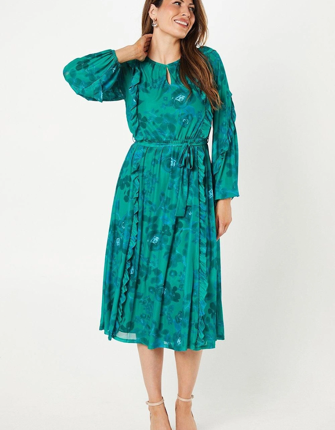 Occasion Floral Mesh Ruffle Midi Dress, 2 of 1