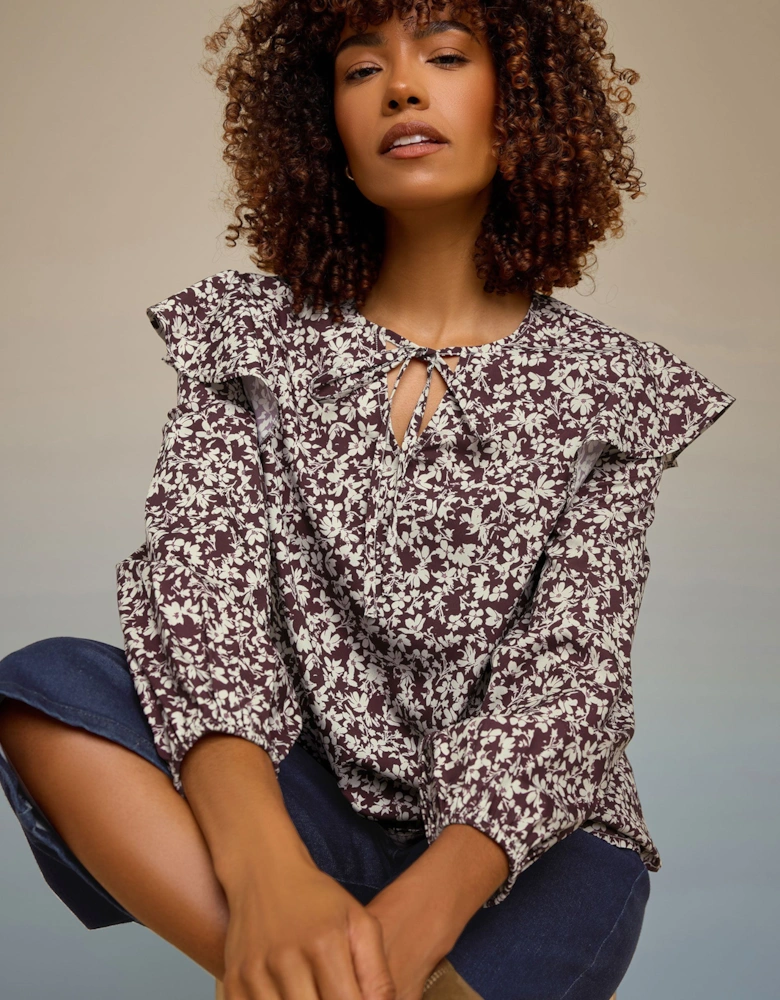 Floral Print Tie Neck Blouse