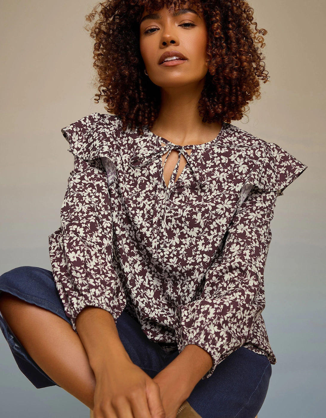 Floral Print Tie Neck Blouse, 2 of 1