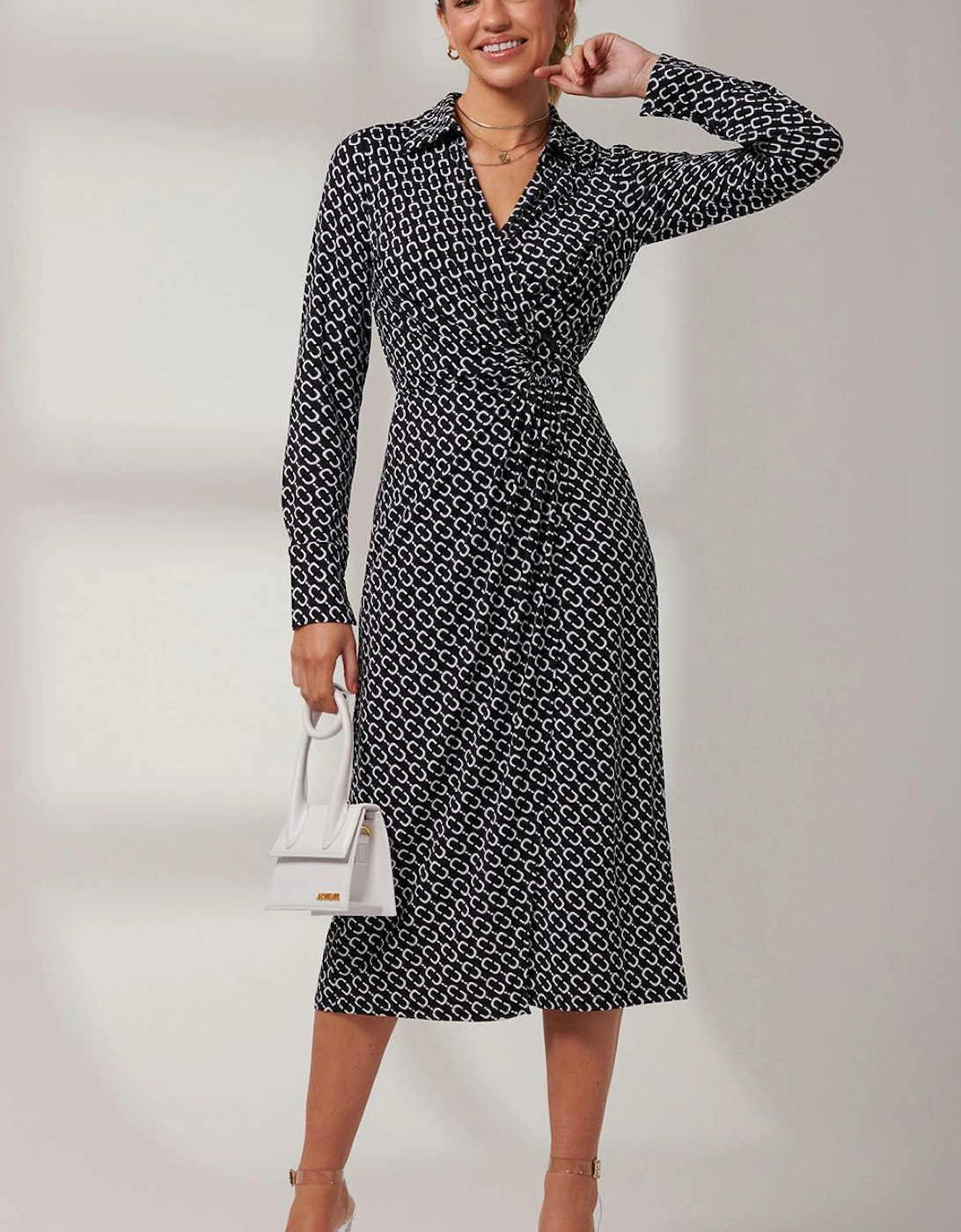 Long Sleeve Printed Jersey Shirt Dress, 2 of 1