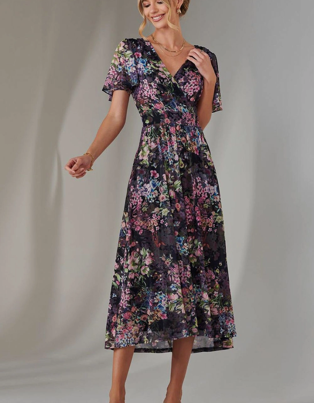 Angel Sleeve Wrap Bodice Mesh Maxi Dress, 2 of 1