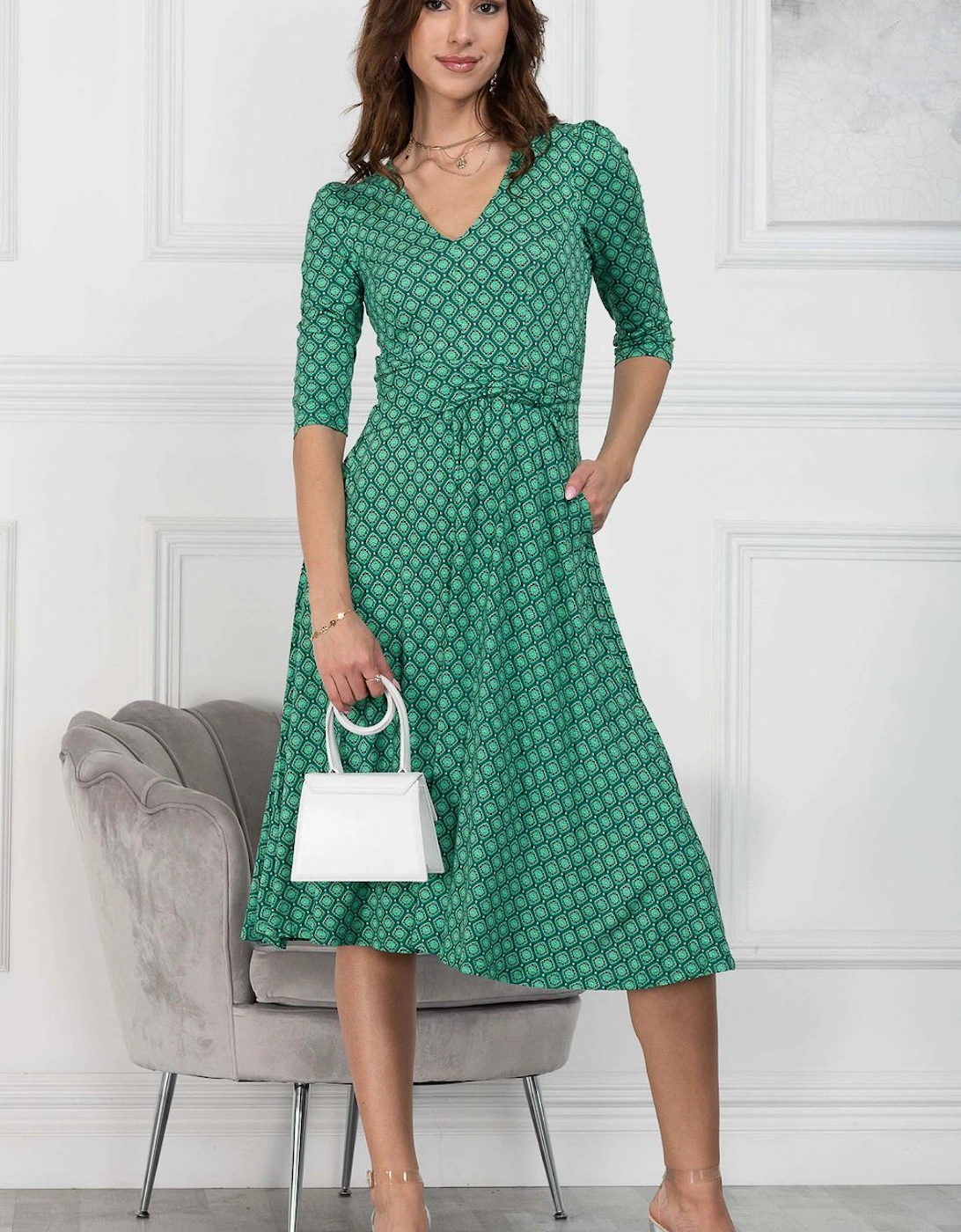 Glynice V Neck Fit & Flare Dress, 2 of 1